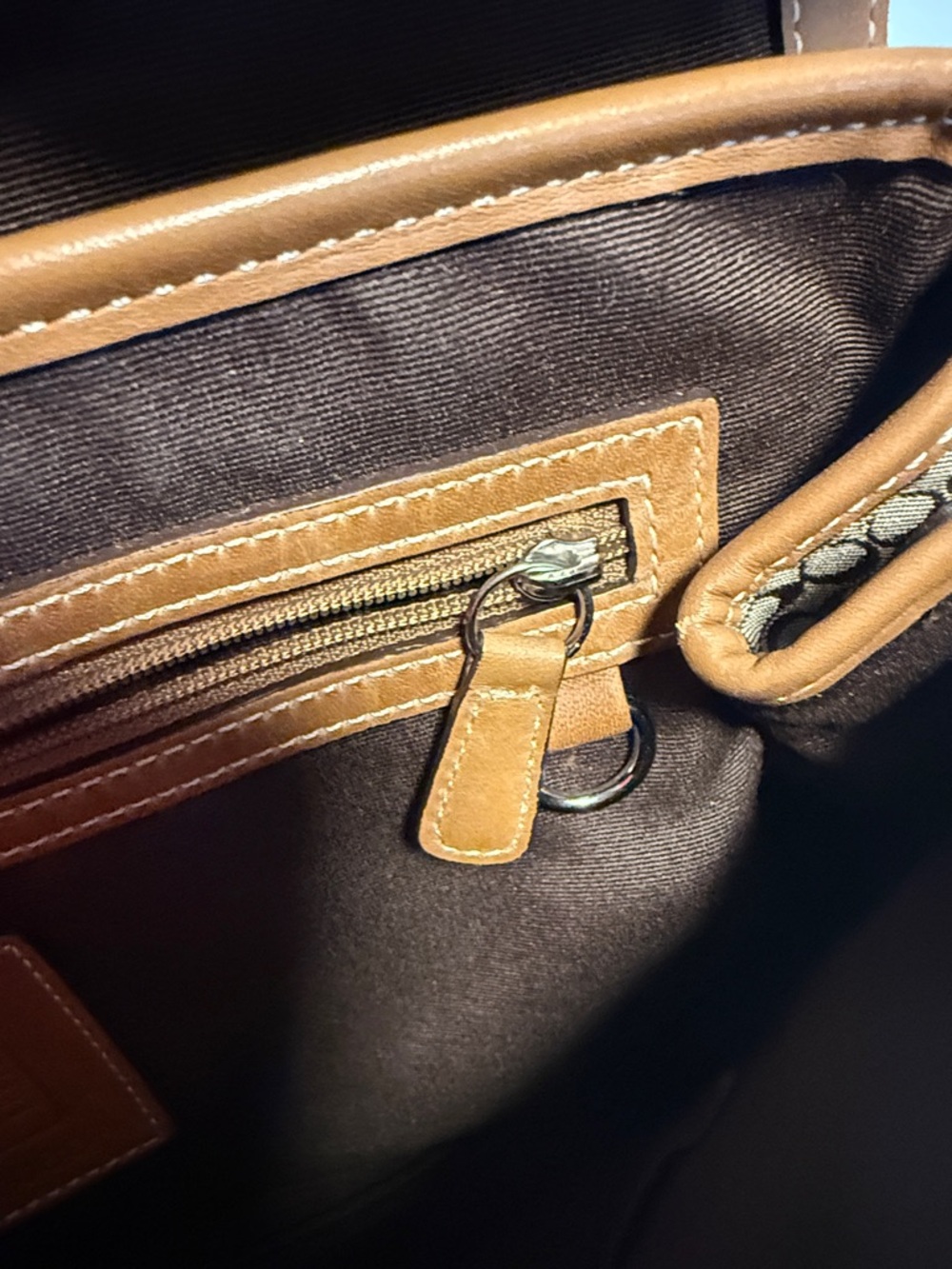 Coach Brown Signature Canvas Shoulder Satchel with Tan Leather Trim - Picture 11 of 13